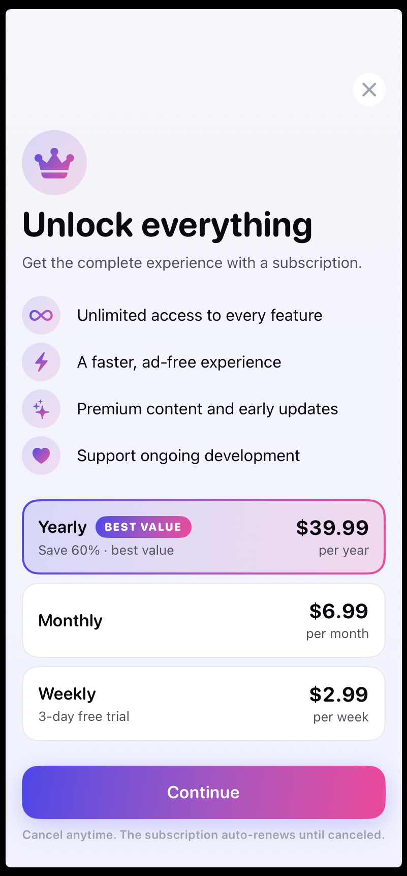 Typing Speed — paywall / subscription